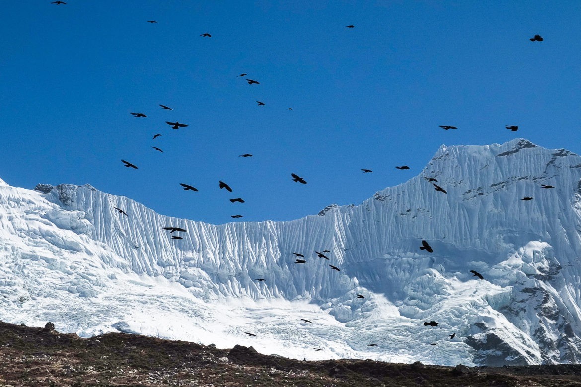 Lodowa ściana widoczna z wioski Chukhung