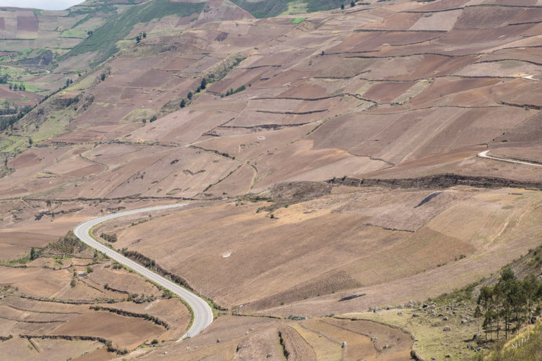 Ekwadorskie suche pola - droga niedaleko Alausi i Nariz del diablo